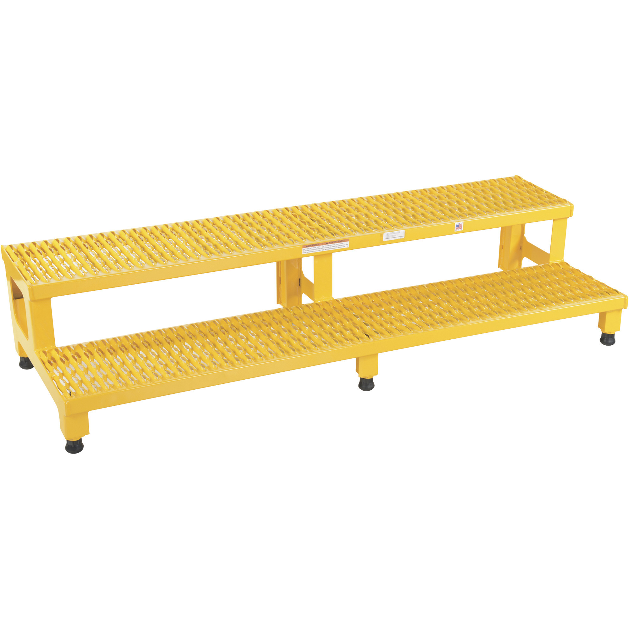 Vestil Steel Adjustable Step-Mate Stand, 2 Steps, 22-7/8in. x 59-3/4in. x 15-1/4in., 500-Lb. Capacity, Yellow, Model# ASP-60